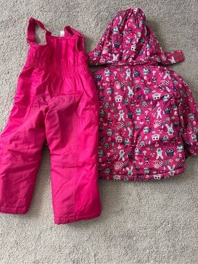 George 2 Piece- Girls' Pink Printed Winter Jacket & Snow Pants Set Size 4T